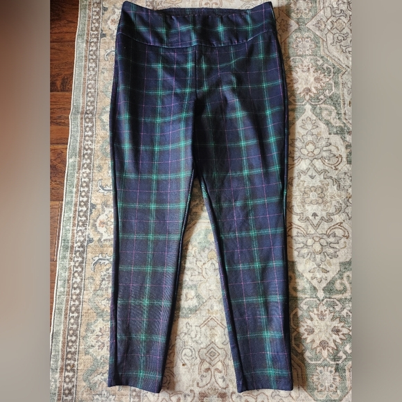 crown & ivy Pants - Crown & Ivy Green and Blue Tartan Trousers